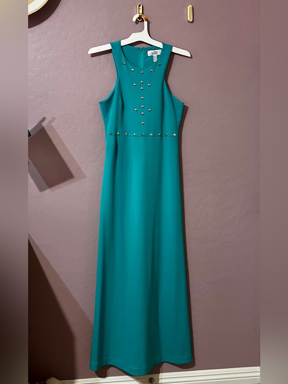 BRAND NEW Badgley Mischka Teal Studded Maxi Gown